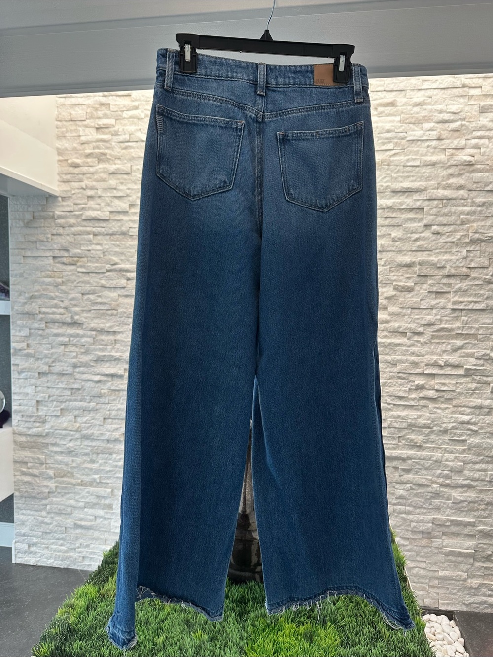 PAIGE Two-Tone Blue Wide Leg Jeans with Dark Side Stripe 28 x 28” - Picture 6 of 11